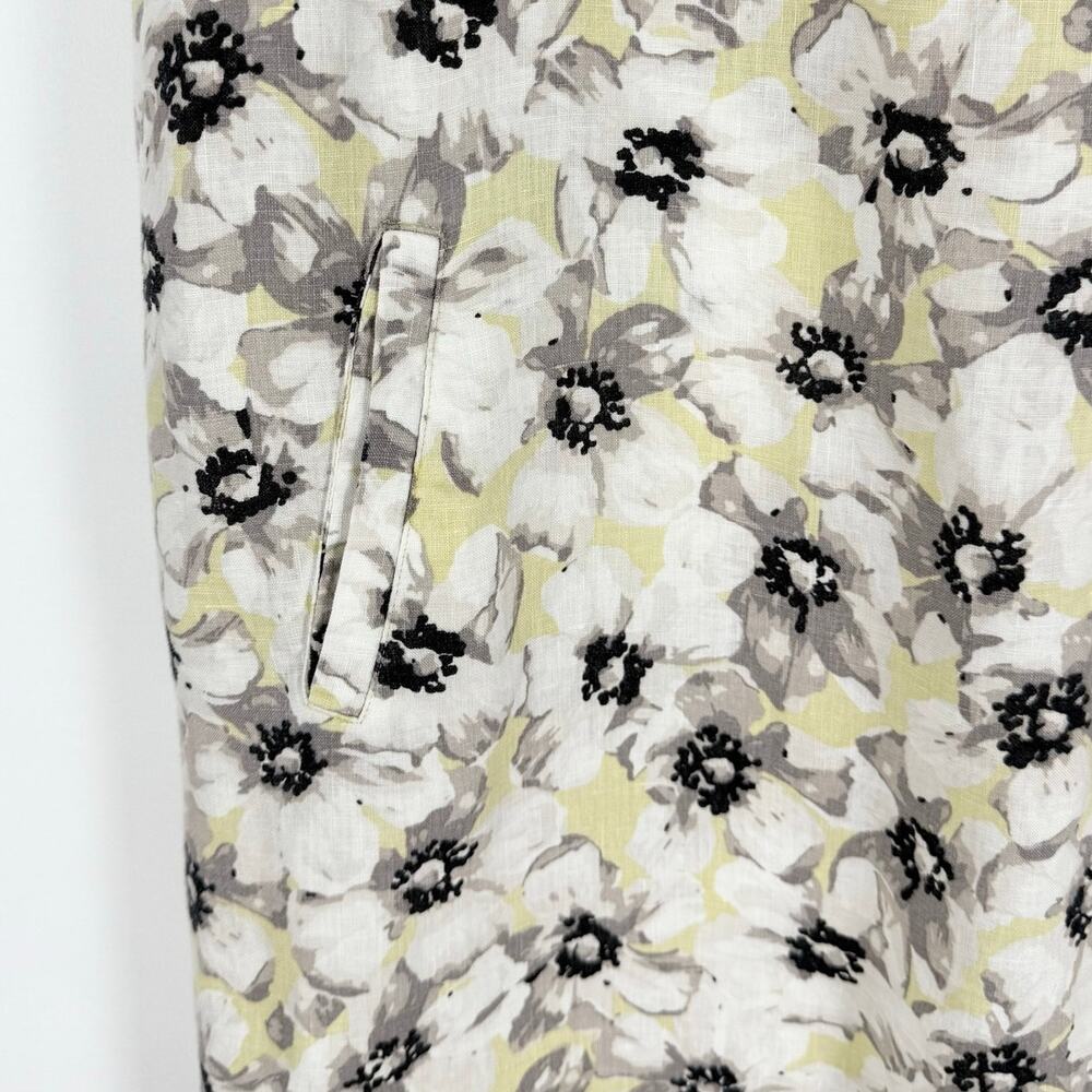 J Jill Floral 100% Linen Tank Dress Women's Large Petite White Gray Yellow - Picture 6 of 14